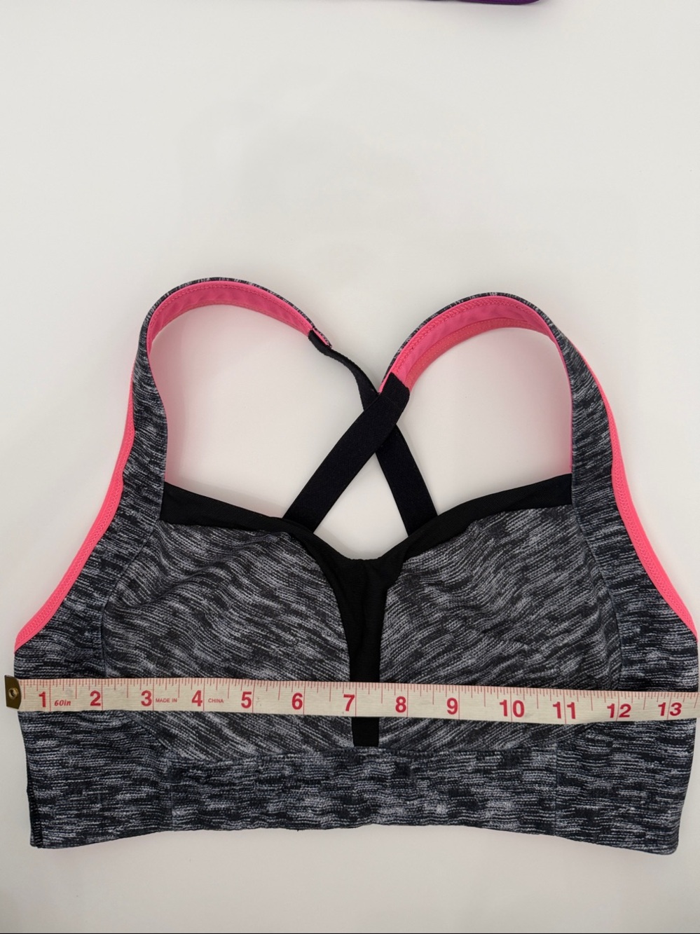 lululemon athletica Black and White Heather Sports Bra with Hot Peach Trim